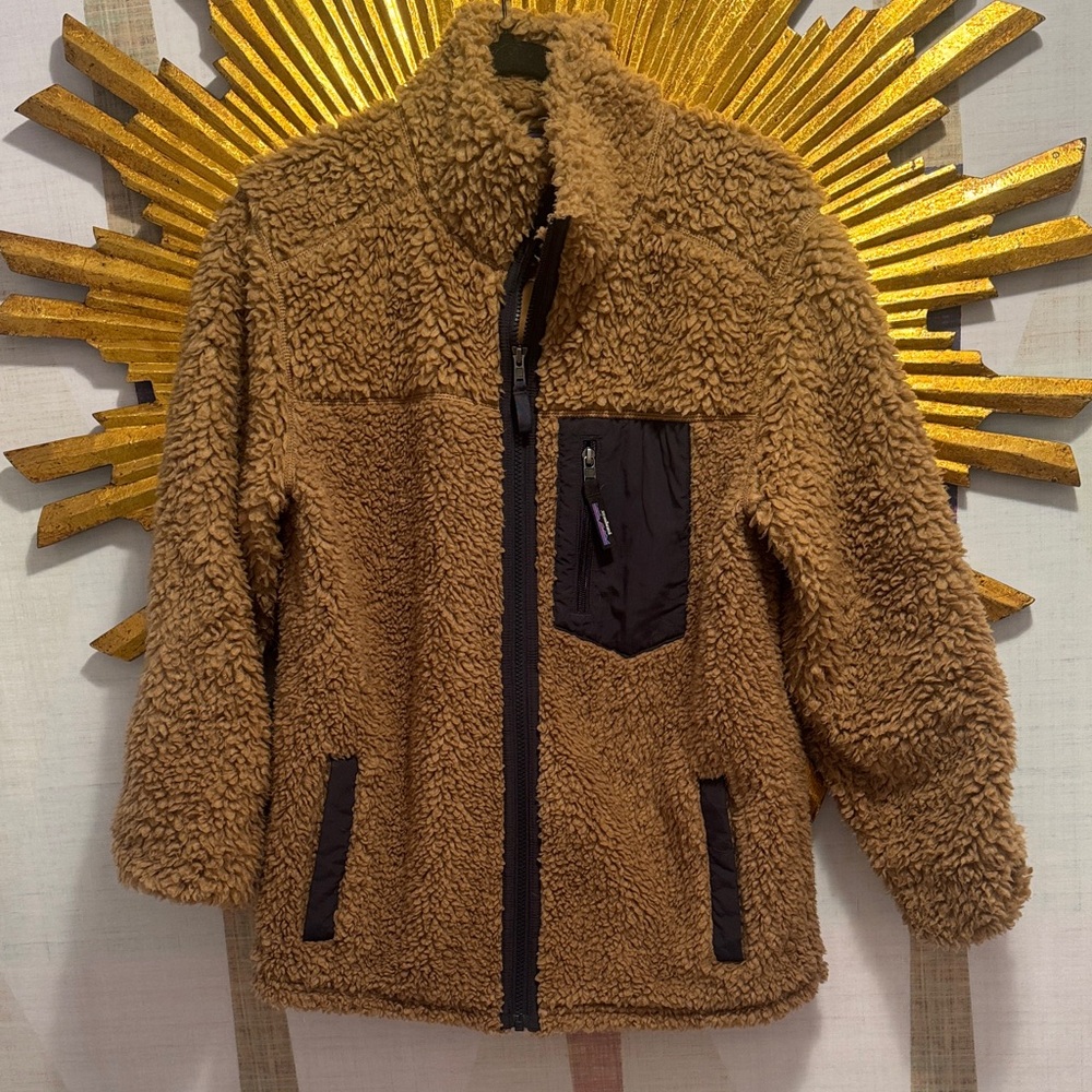 Patagonia Cozy Brown Sherpa Jacket with Black Accents